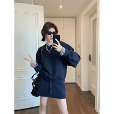 批发韩版宽松套头拼接长袖卫衣百搭显瘦半身裙女早秋2027新款时尚套装