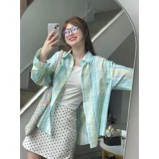 批发薄荷绿<b class='q'>格子</b>衬衫外套女2026春夏季法式温柔小清新氛围感防晒衫衬衣