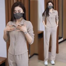 批发<b class='q'>大码</b>女装休闲<b class='q'>运动服</b>套装女2027春秋洋气显瘦立领开衫阔腿裤两件套