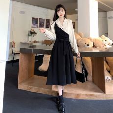 批发2026早秋新款法式气质假两件西装<b class='q'>连衣裙</b>女大码轻熟风高级感裙子