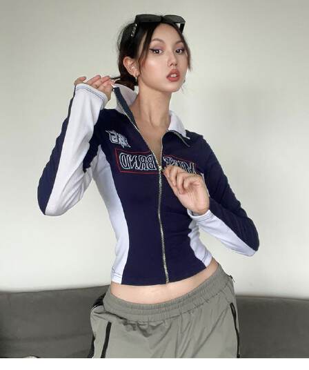 리브 배색 지퍼 여성 코트 몸매 가꾸기 슬림해 보이는 다용도 짧은 맨위