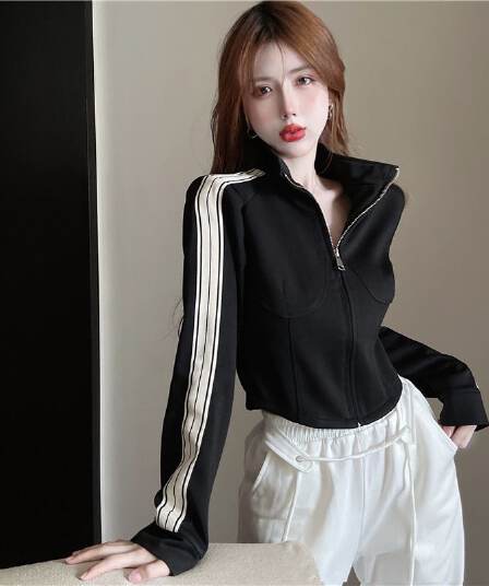 사선 무늬 물고기 규모 당겨 프레임 3개 바 재킷 여성 짧은 디자인 센스 맨위