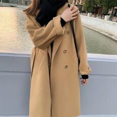 批发美拉德卡其色呢子大衣女2026早<b class='q'>秋</b>冬装新款赫本风中长款毛呢外套女