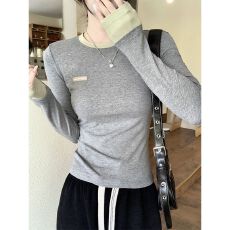 拼色假两件内搭长袖t恤女秋冬2026新款圆领修身德绒打底衫上衣女
