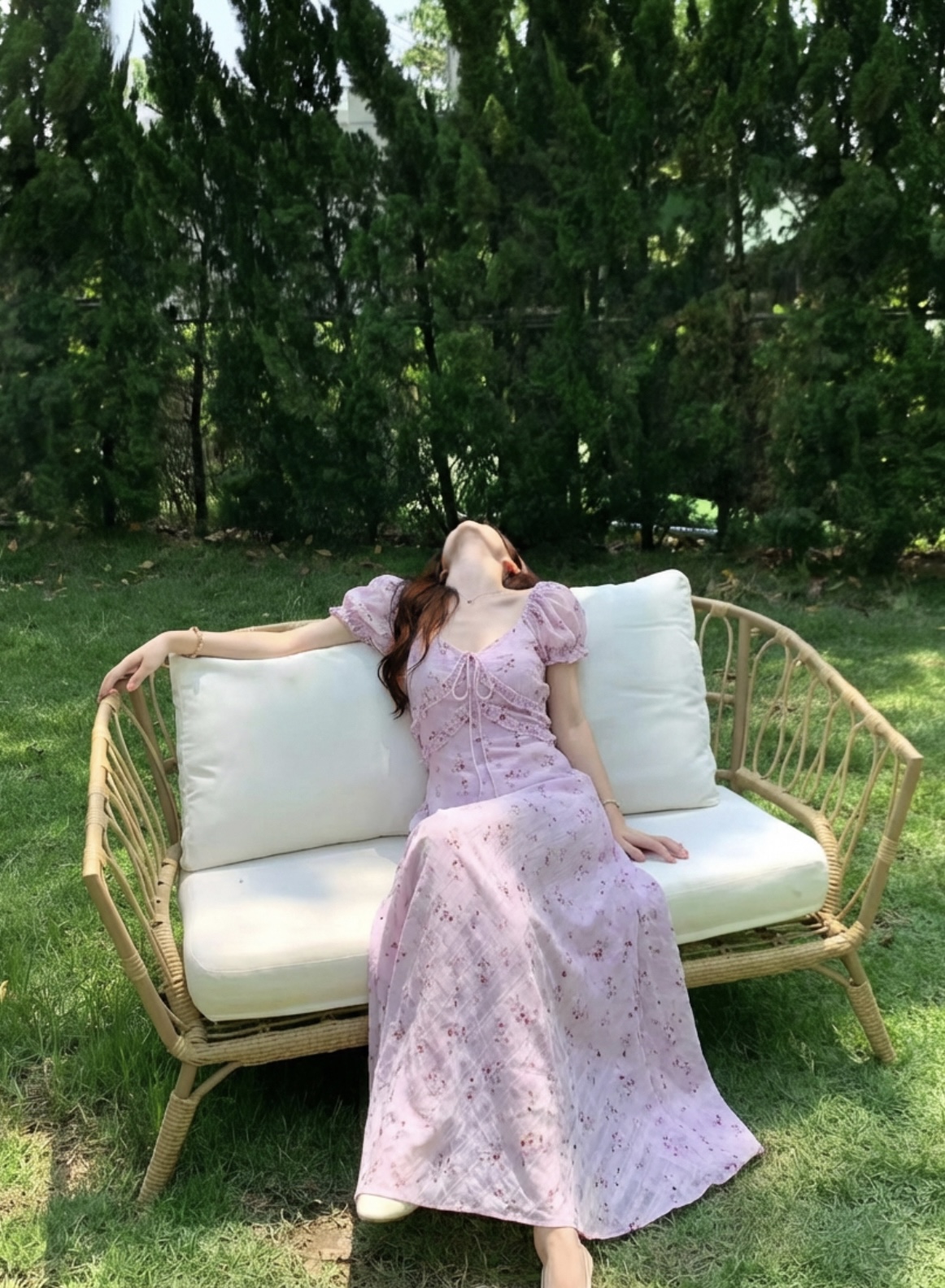 실사 정가 폭발 디자인 센스 보라색 슬림해 보이는 부드러운 꽃무늬 치마