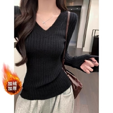 批发胖mm秋冬新款慵懒风V领长袖针织衫<b class='q'>通勤</b>绝美内搭显瘦长袖上衣