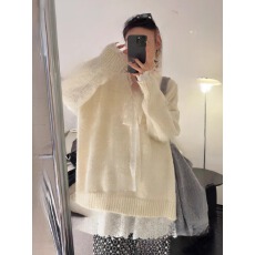 批发蕾丝拼接针织衫毛衣外穿宽松加厚慵懒风秋冬季套头