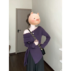 批发大码紫色长袖不规则开叉褶皱T恤女秋<b class='q'>冬</b>季胖妹妹纯欲性感甜辣上衣