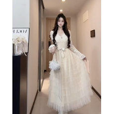 批发大码~ 冬季复古法式蕾丝蓬松蛋糕裙摆连衣裙加绒