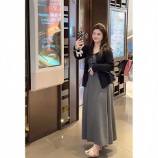 批发秋季套装女款爆款新款大码条纹吊带长袖开衫外套显瘦半身裙三件套