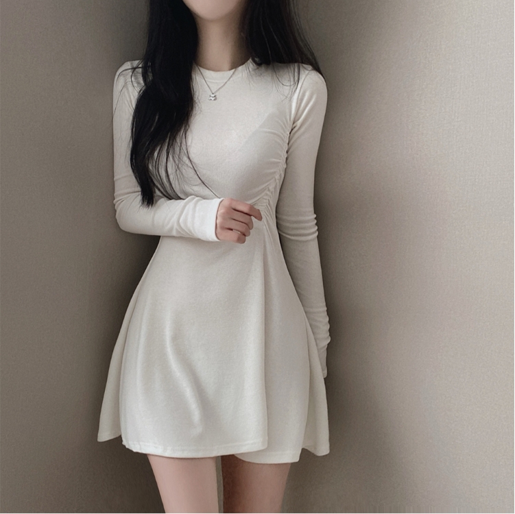 실사 빅 사이즈 지방 mm 다용도 디자인 센스 순수한 욕망 허리 수축 슬림해 보이는 프릴 긴팔 드레스