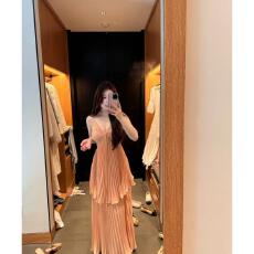 批发新款夏季气质法式名媛性感高级优雅百褶连衣裙时尚显瘦