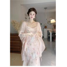 批发<b class='q'>夏</b>季新款清冷新中式碎花掐腰气质<b class='q'>连衣裙</b>套装