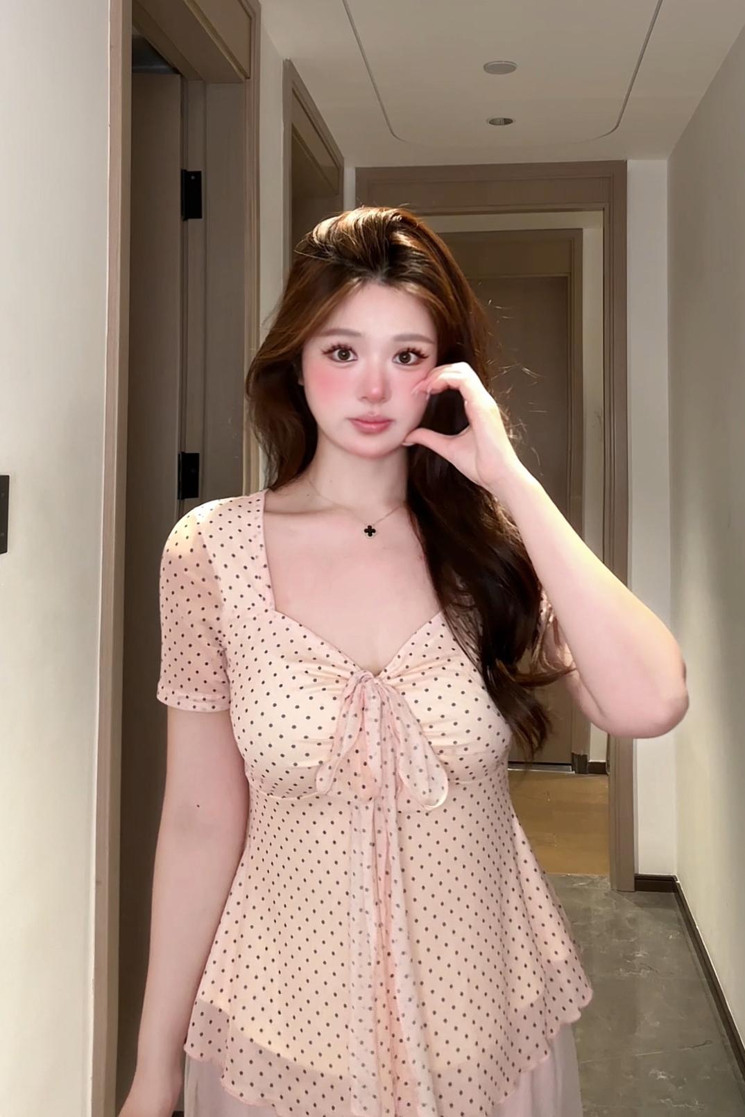 마이크로 지방 mm 프랑스식 도트 무늬 망사 맨위 티셔츠 여성