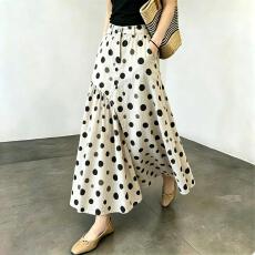 批发大码波点拼接半身裙高腰女2026年夏季流行新款时尚高级洋气A字裙