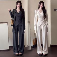 批发大码胖mm巨显瘦套装吊带外披<b class='q'>长裤</b>休闲三件套<b class='q'>女</b>春秋气质穿搭一整套