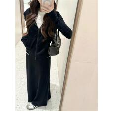 批发大码~韩系温柔连帽卫衣外套半身长<b class='q'>裙</b><b class='q'>两件套</b>秋季宽松慵懒套装