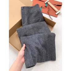 批发CHAO级推荐！老钱风深灰色羊毛阔腿西裤女秋季立裁宽松休闲直筒裤