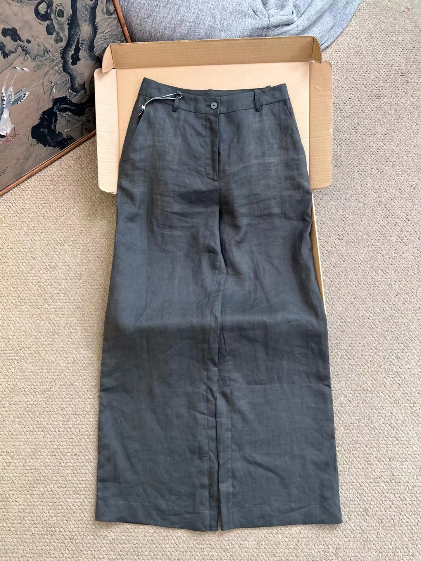 chao 수준 착용 가져 가라. 회색 얇고 가벼운 와 성별 아마 와이드 레깅스 바지 여름 새로운 오래된 돈 바람 다용도 스트레이트 팬츠