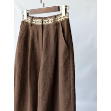 批发今年流行咖色提花休闲阔腿裤女春季新款气质复古高腰显瘦梧桐<b class='q'>裤子</b>