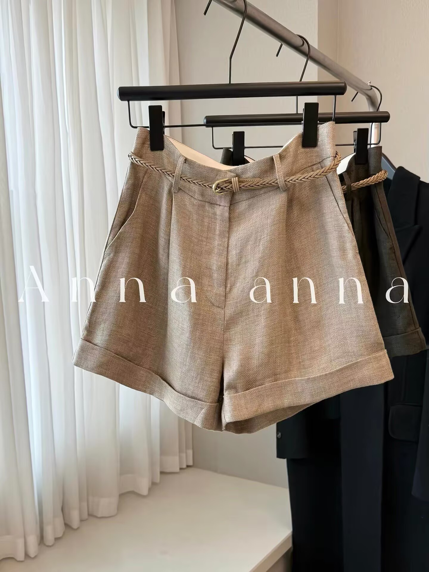 chao 수준 추천 카키 색 통기성 아마 뒤집다 측면 반바지 여성 여름 오래된 돈 바람 와 성별 다용도 와이드 레그 팬츠