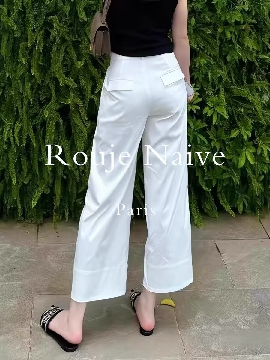화이트 9 포인트 스트레이트 정장 바지 여성 2026 새로운 봄 여름 슬림해 보이는 하이웨이스트 작은 키 좁은 에디션 와이드 레그 팬츠