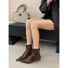 批发2025年新款百搭时尚短靴女尖头低跟<b class='q'>简约</b>气质瘦瘦短靴