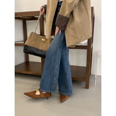 批发2025新款复古绒面浅口玛丽珍尖头单鞋时尚百搭软底小方头单鞋