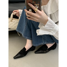 批发2026新款<b class='q'>春</b>季韩式方头内增高浅口单鞋金属扣通勤英伦风小皮鞋女
