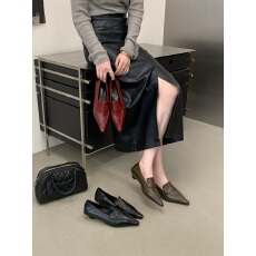 批发2026新款秋季英伦风尖头深口低跟一脚蹬单鞋<b class='q'>复古</b>气质百搭单鞋