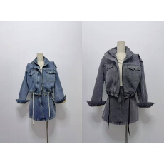 批发海岛小调韩版新款复古水洗加绒<b class='q'>牛仔</b>外套+高腰不规则<b class='q'>牛仔</b>短裙