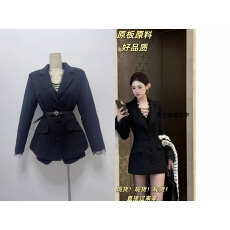 批发FANFAN瑰丽魅影设计感西装领羽绒中长款黑色网红套装+打底，