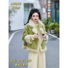 批发扣子家呤游诗人皮毛一体外套女<b class='q'>冬</b>季加绒厚款保暖翻领新款上衣，
