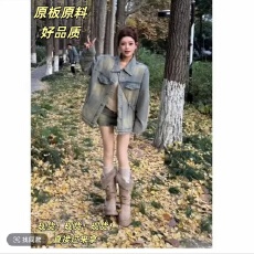 批发重工牛仔<b class='q'>韩版</b>新款时尚气质宽松做旧复古牛仔外套➕牛仔裙套装，