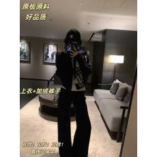 批发凉皮 秋<b class='q'>冬</b>粗花毛织拼接圈圈绒假两件长袖毛毛外套 +加绒裤，