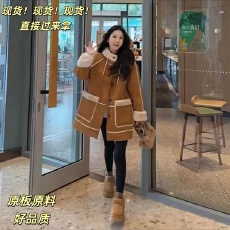 批发壹壹圣托里尼日落韩版小个子加绒连帽大口袋宽松毛外套，