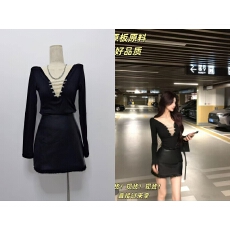 批发一字肩长袖<b class='q'>T</b><b class='q'>恤</b>女新款黑色镂空打底衫内搭上衣