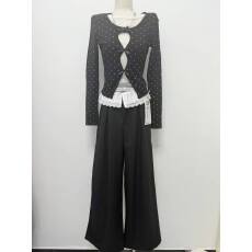 批发宋正恩1/12 韩系假两件镂空<b class='q'>蕾丝</b>打底衫女百搭长袖t恤上衣+裤子，