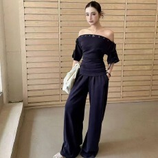 批发2026新款灰色斜肩上衣/<b class='q'>裤子</b> 套装，