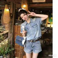 批发小雨姐姐复古新生渐变<b class='q'>牛仔</b>短外套短裤套装甜酷两件套