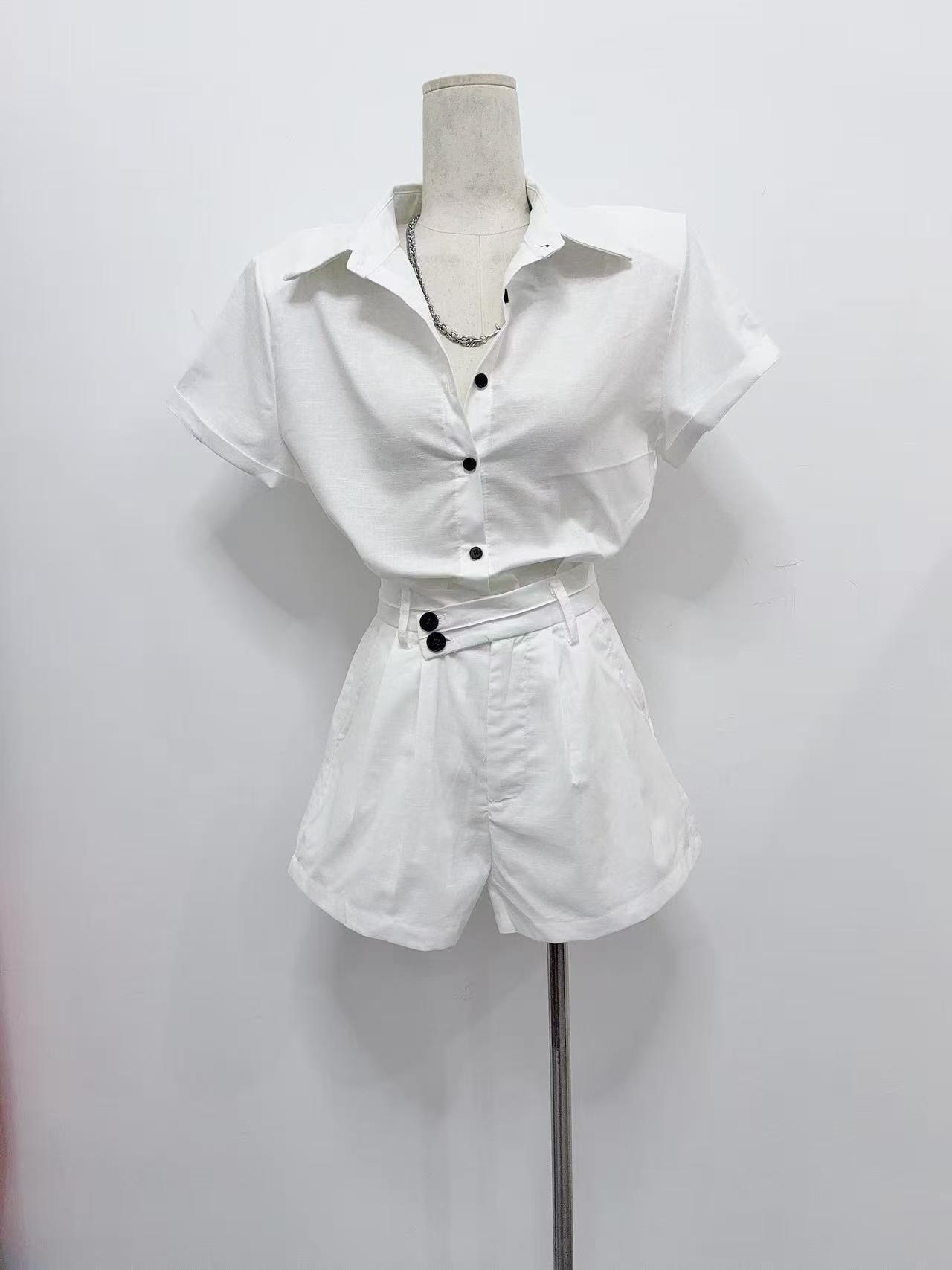 2026 아마 여름 섹션 얇은 스타일 투피스 슈트 화이트 카키 색 리넨