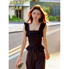 批发西恩<b class='q'>定制</b>●嗲系少女甜美原牛木耳边上衣+阔腿裤套装，