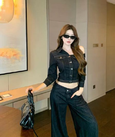 liixu 여름 오래된 돈 바람 캐주얼 품격 세트 캐주얼 셔츠 도루 센스 와이드 레그 팬츠 슬림해 보이는 출퇴근 전체 집합