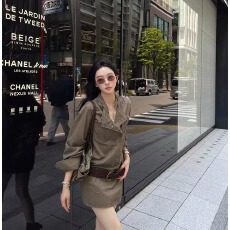 批发区区欧阳'妮味<b class='q'>街头</b>'本命辣妹裙!斜向分割VTG水洗立领连衣裙送腰带