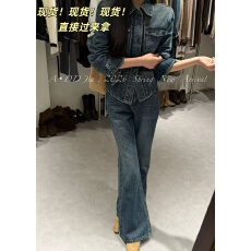 批发，LiLijia正品2026秋季新款<b class='q'>韩版</b>时尚百搭牛仔<b class='q'>衬衫</b>高腰微喇叭裤