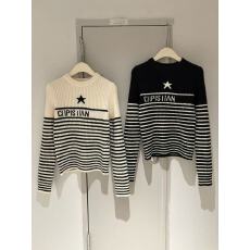 批发小香风五角星字母条纹针织衫女<b class='q'>夏</b>季新款修身上衣