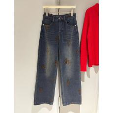 批发重工十字架提花刺绣加绒高腰直筒<b class='q'>牛仔裤</b>女2025新款宽松阔腿裤长裤