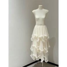 批发白色网纱拼接半身裙女秋冬季设计感不规则蓬蓬A字裙子