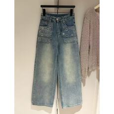 批发25新高级感银色亮片字母时尚牛仔直筒阔腿裤重工水洗<b class='q'>明星</b><b class='q'>同款</b>