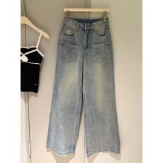 批发复古设计感烫钻<b class='q'>牛仔裤</b>女2026新款春季宽松<b class='q'>显瘦</b>垂感直筒阔腿裤